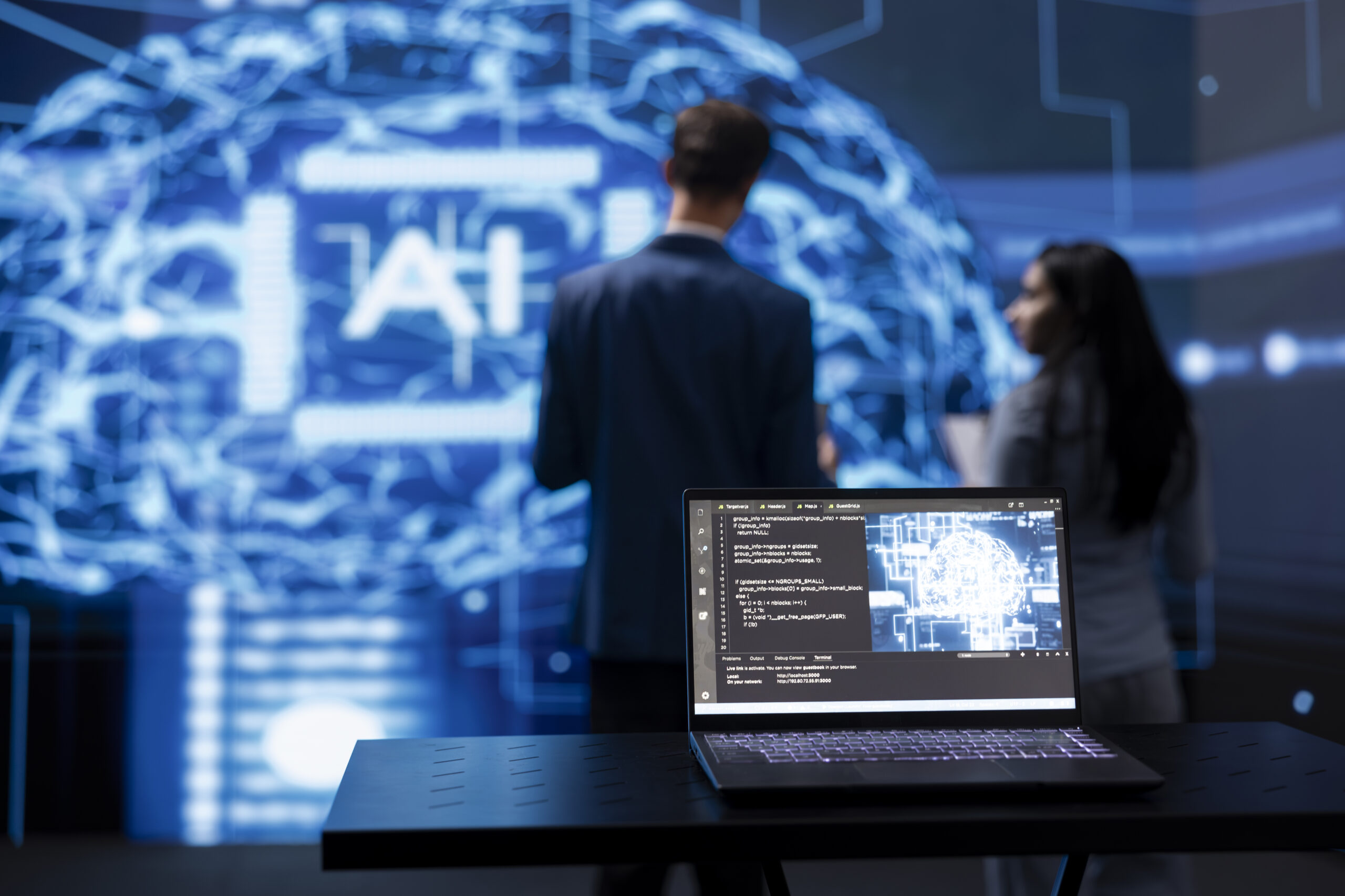 focus on laptop running AI cognitive computing