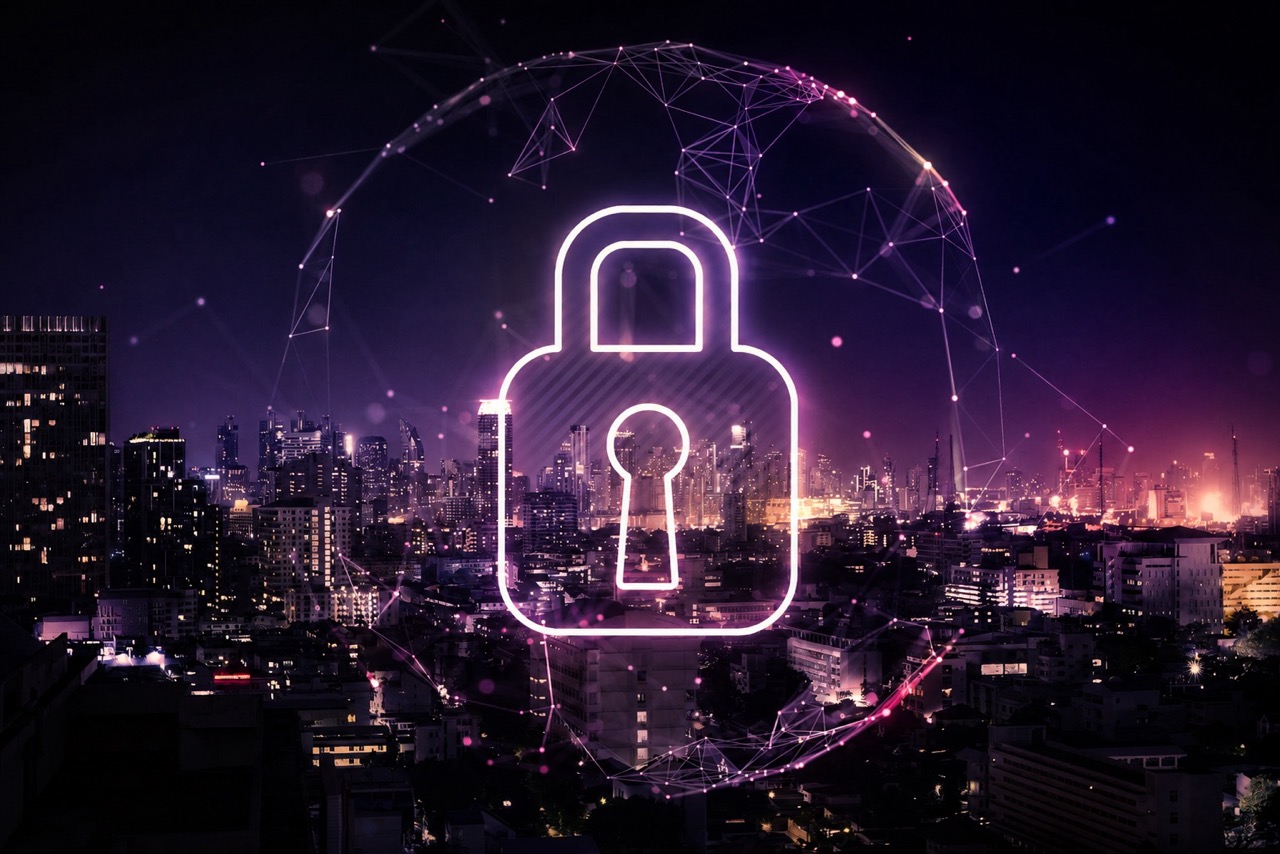 DDoS protection, big lock over city